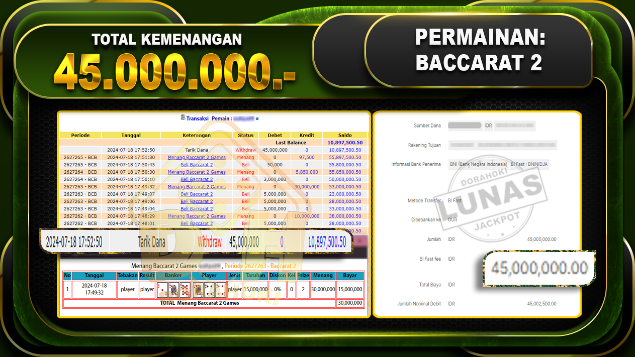BACCARAT 2 Rp.45.000.000