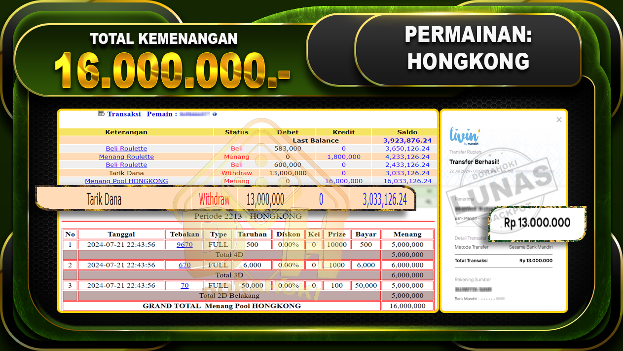 HONGKONG Rp.16.000.000 - 2