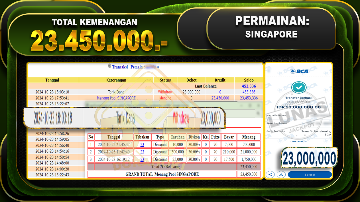 TOGEL SINGAPORE Rp.23.450.000